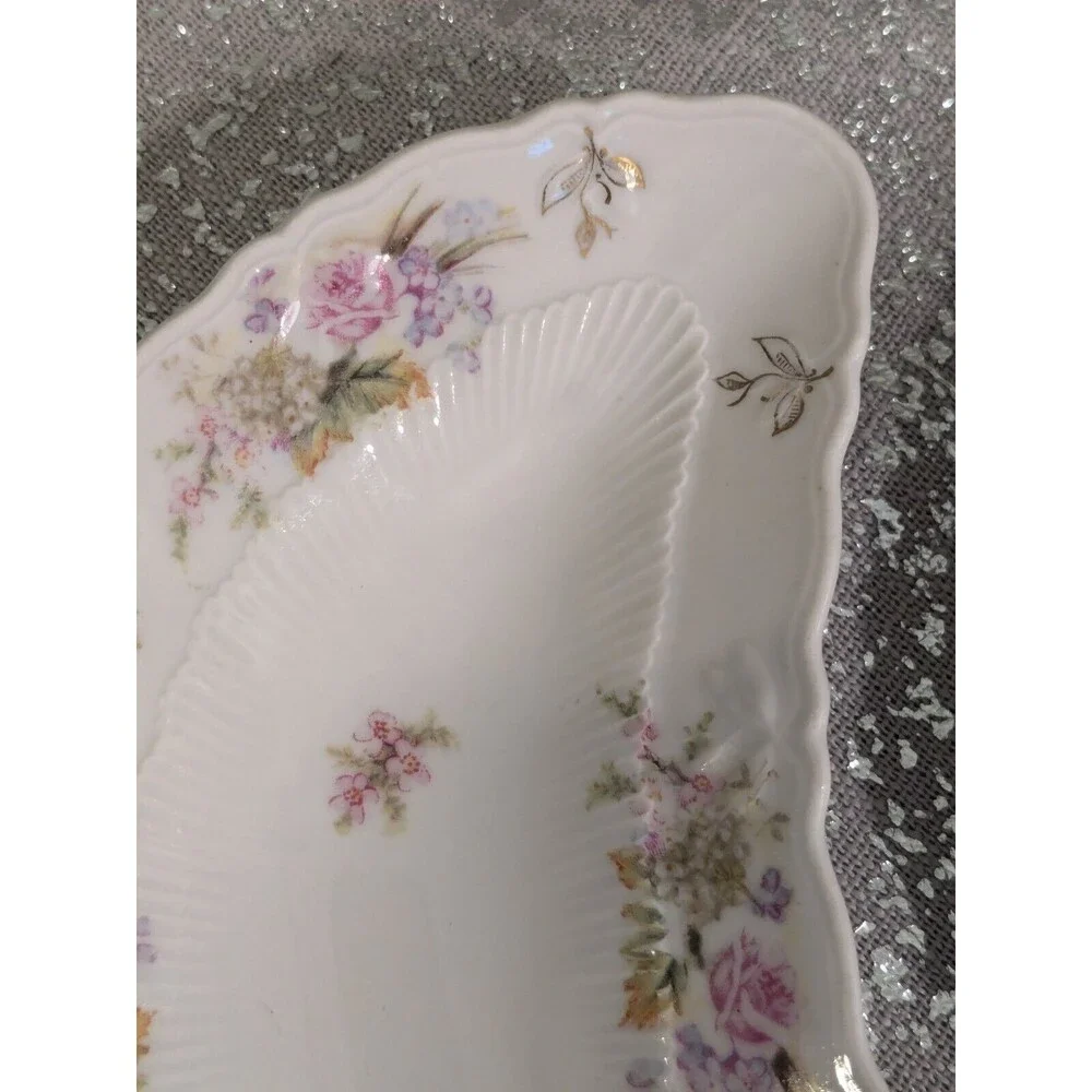C.T. Carl Tielsch Flower Porcelain 2 Fish Bone Plates 1800-1900 Germany Antique